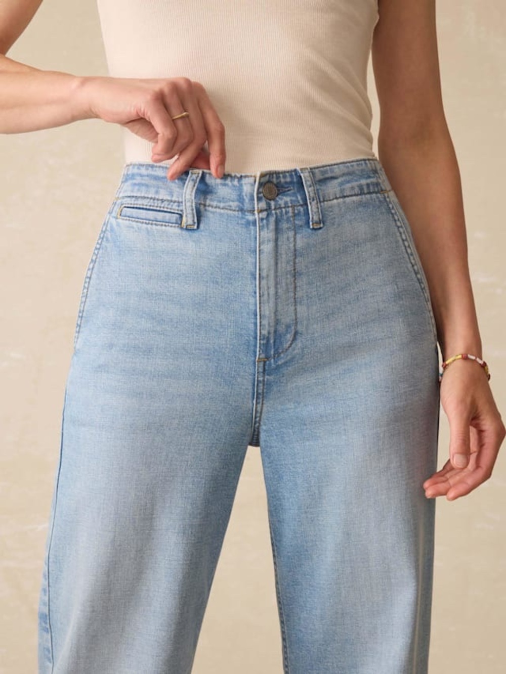 Faherty Pale Linen Denim Wide-Leg Jeans NWT - Picture 2 of 5
